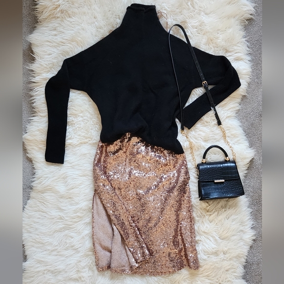 Zara XS Rose gold sequin midi slip dress - Picture 2 of 16
